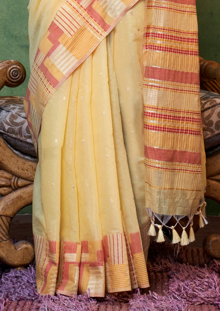 Vsaree Yellow Banarasi Silk Designer Saree With Banarasi Border And Blouse