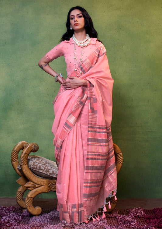 Vsaree Pink Banarasi Silk Designer Saree With Banarasi Border And Blouse