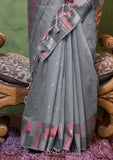 Vsaree Grey Banarasi Silk Designer Saree With Banarasi Border And Blouse