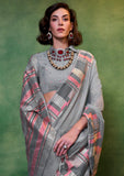 Vsaree Grey Banarasi Silk Designer Saree With Banarasi Border And Blouse