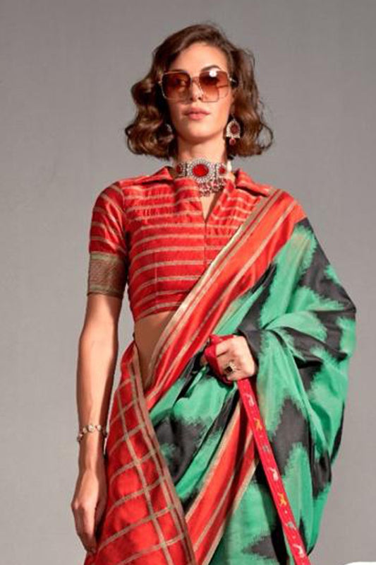 Vsaree Green Banarasi Silk Designer Saree With Banarasi Border And Blouse