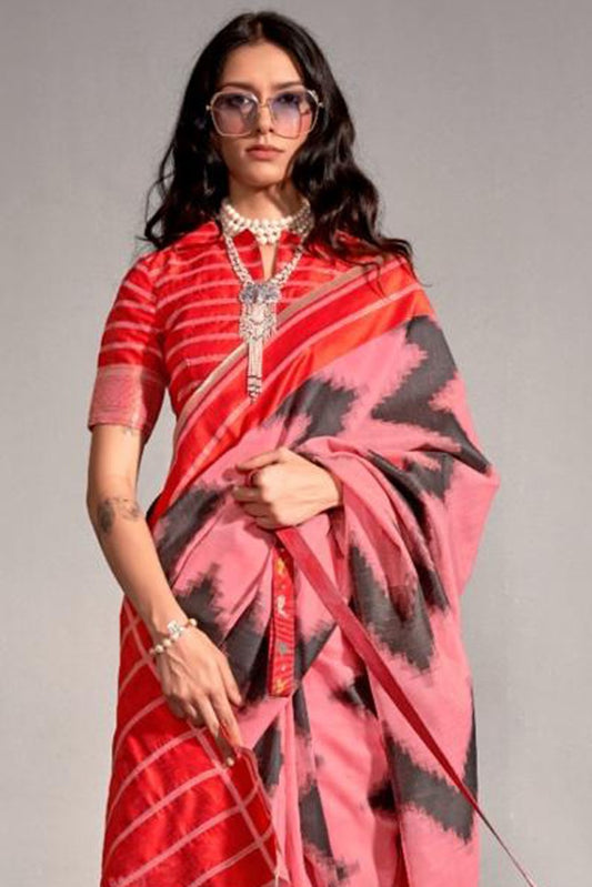 Vsaree Pink Banarasi Silk Designer Saree With Banarasi Border And Blouse