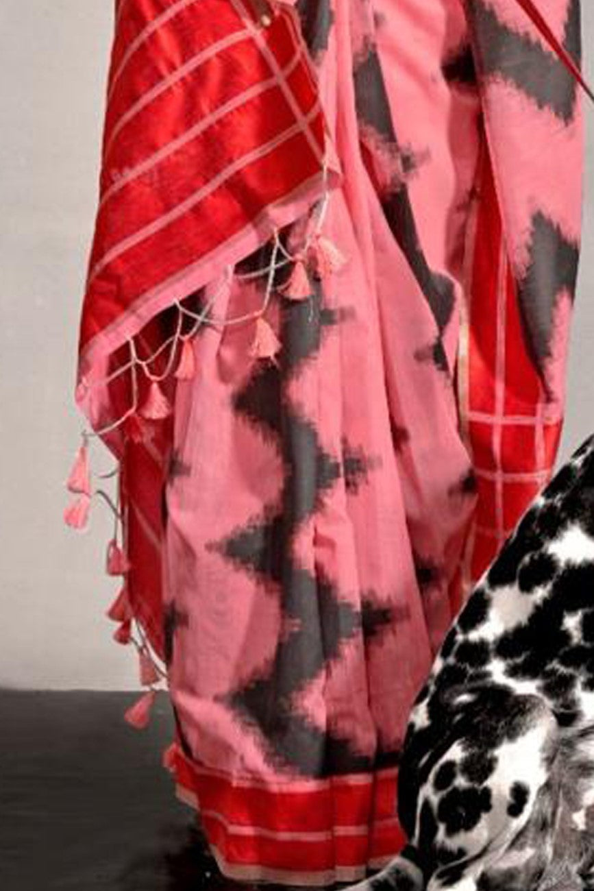 Vsaree Pink Banarasi Silk Designer Saree With Banarasi Border And Blouse