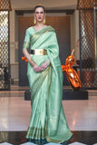 Vsaree Sea Green Kanjivaram Silk And Zari weaving Saree With Designer Border And Blouse