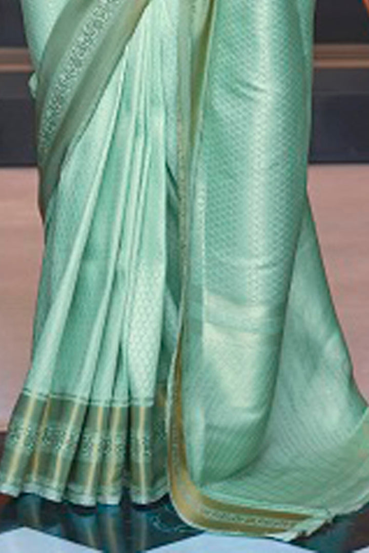 Vsaree Sea Green Kanjivaram Silk And Zari weaving Saree With Designer Border And Blouse