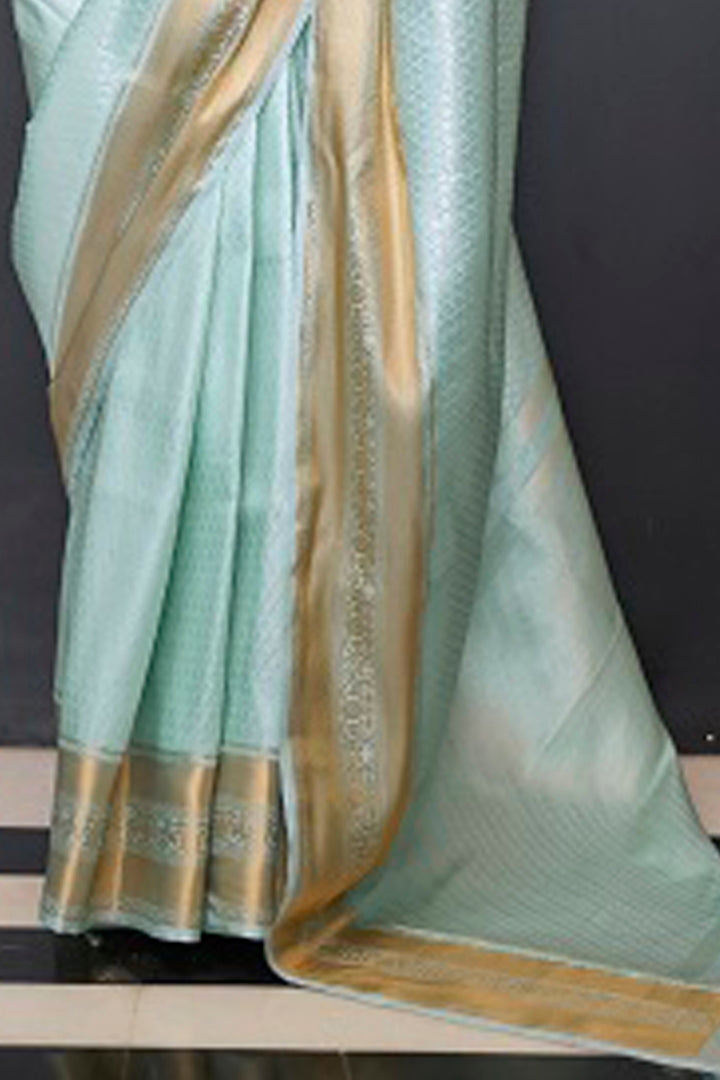 Vsaree Sky Blue Kanjivaram Silk And Zari weaving Saree With Designer Border And Blouse