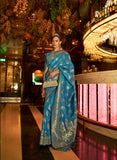 Vsaree Teal Banarasi Silk Designer Saree With Banarasi Border And Blouse