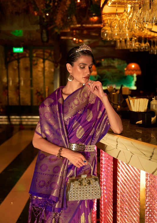 Vsaree Purple Banarasi Silk Designer Saree With Banarasi Border And Blouse