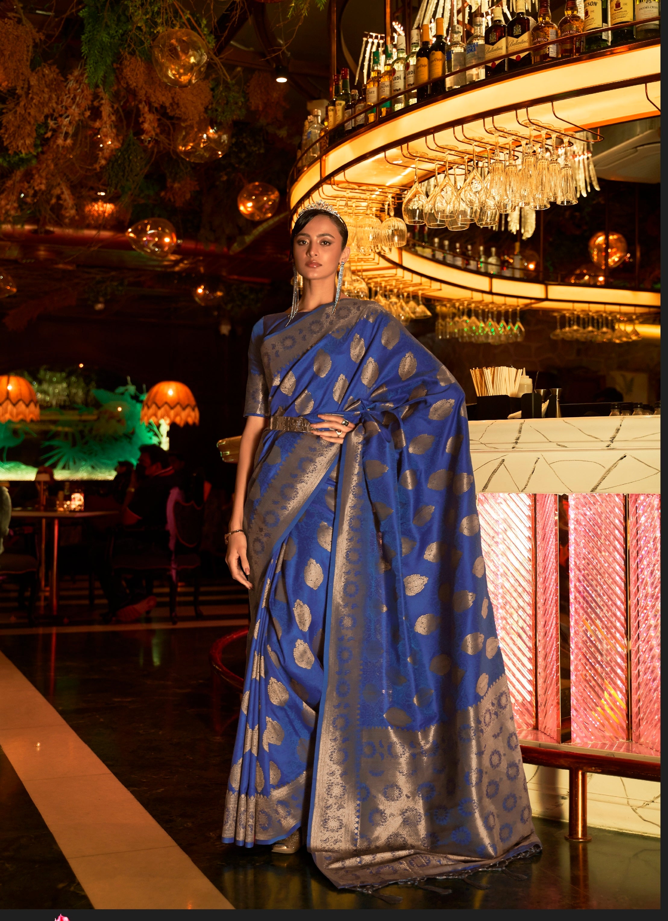 Vsaree Blue Banarasi Silk Designer Saree With Banarasi Border And Blouse