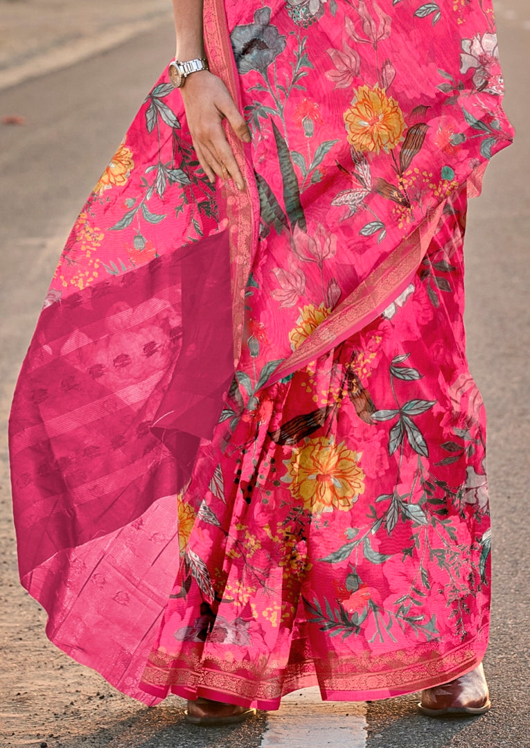 Vsaree Pink Banarasi Silk Designer Saree With Banarasi Border And Blouse