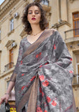 Vsaree Dark Grey Banarasi Silk Designer Saree With Banarasi Border And Blouse