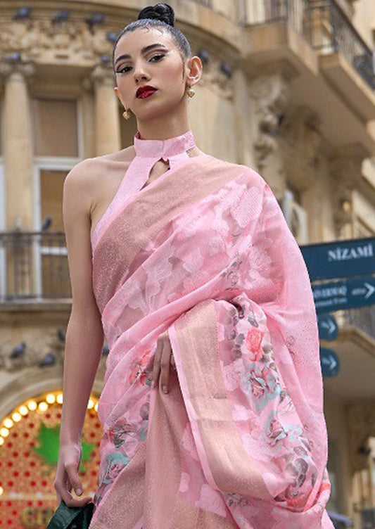 Vsaree Pink Banarasi Silk Designer Saree With Banarasi Border And Blouse