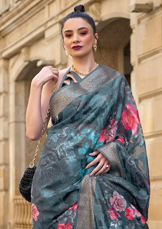 Vsaree Dark Sea Green Banarasi Silk Designer Saree With Banarasi Border And Blouse