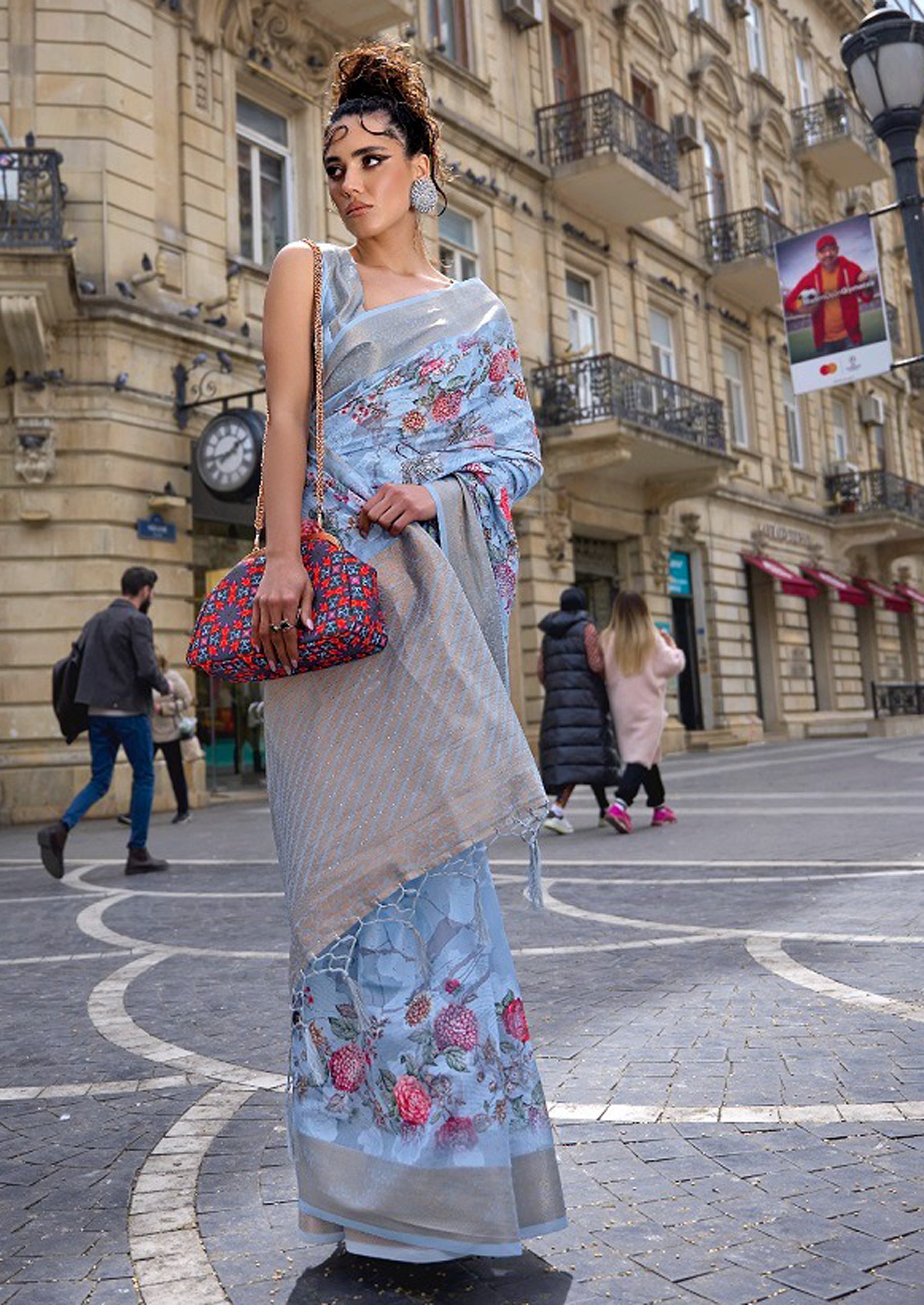 Vsaree Sky Blue Banarasi Silk Designer Saree With Banarasi Border And Blouse