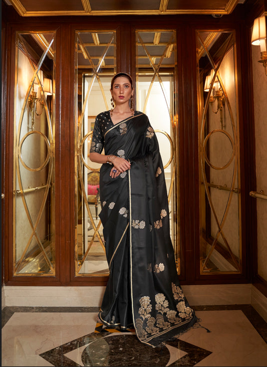 Vsaree Black Banarasi Soft Silk Zari Weaving Border And Woven Pallu Saree With Blouse