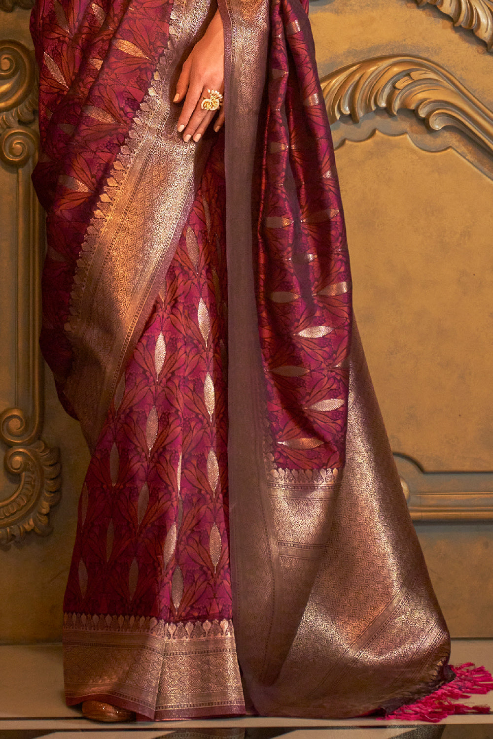 Vsaree Maroon Banarasi Soft Satin Silk Zari Weaving Border And Woven Pallu Saree With Blouse For Women