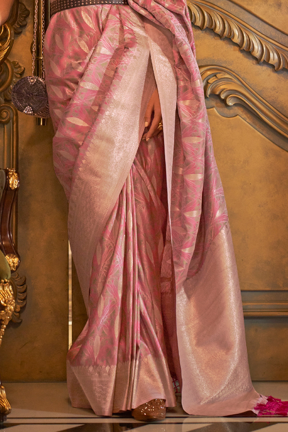 Vsaree Pink Banarasi Soft Satin Silk Zari Weaving Border And Woven Pallu Saree With Blouse For Women