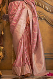 Vsaree Pink Banarasi Soft Satin Silk Zari Weaving Border And Woven Pallu Saree With Blouse For Women