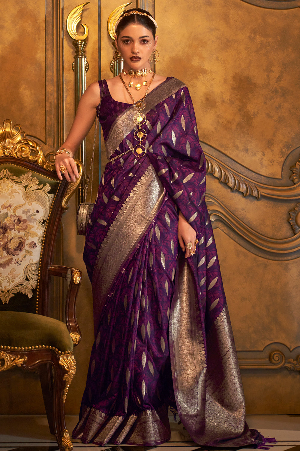 Vsaree Purple Banarasi Soft Satin Silk Zari Weaving Border And Woven Pallu Saree With Blouse For Women