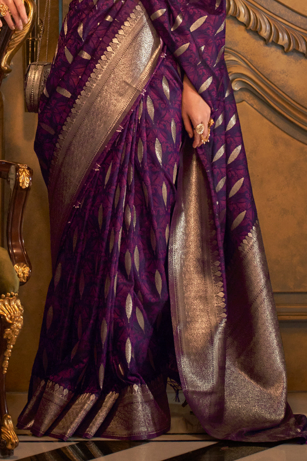 Vsaree Purple Banarasi Soft Satin Silk Zari Weaving Border And Woven Pallu Saree With Blouse For Women