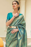 Vsaree Teal Kanjivaram Silk And Zari weaving Saree With Designer Border And Blouse