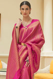 Vsaree Rani Pink Kanjivaram Silk And Zari weaving Saree With Designer Border And Blouse