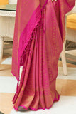 Vsaree Rani Pink Kanjivaram Silk And Zari weaving Saree With Designer Border And Blouse