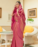 Vsaree Rani Pink Kanjivaram Silk And Zari weaving Saree With Designer Border And Blouse