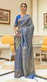 Vsaree Blue Kanjivaram Silk And Zari weaving Saree With Designer Border And Blouse