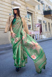 Vsaree Green Designer Organza Silk Saree With Heavy Rich Pallu And Blouse