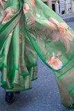 Vsaree Green Designer Organza Silk Saree With Heavy Rich Pallu And Blouse