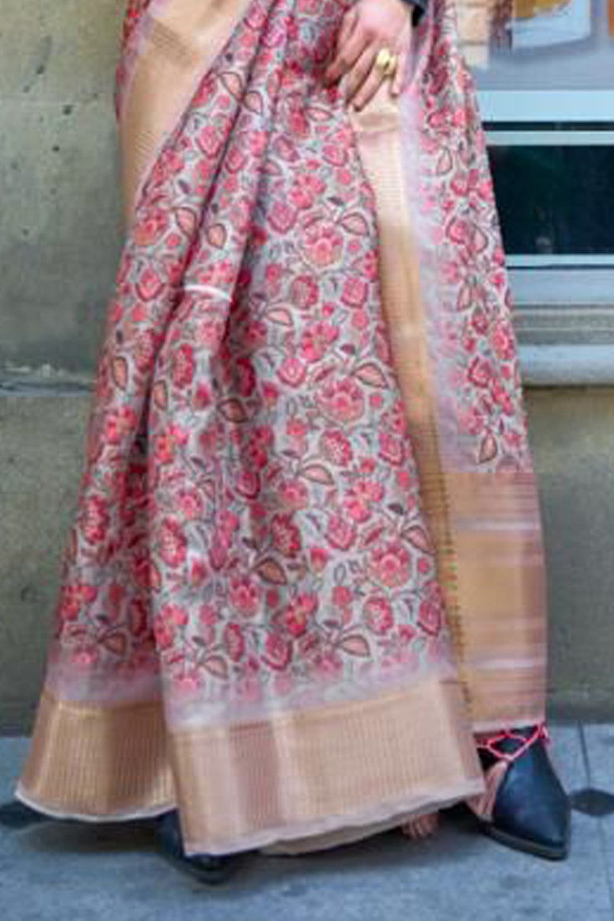 Vsaree Baby Pink Designer Organza Silk Saree With Heavy Rich Pallu And Blouse