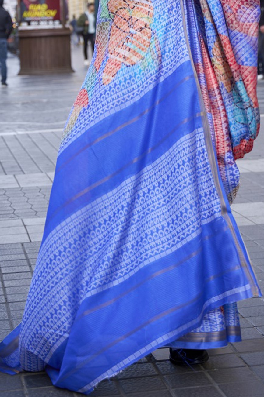 Vsaree Blue Banarasi Silk Designer Saree With Banarasi Border And Blouse