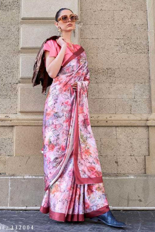 Vsaree Light Pink Banarasi Silk Designer Saree With Banarasi Border And Blouse