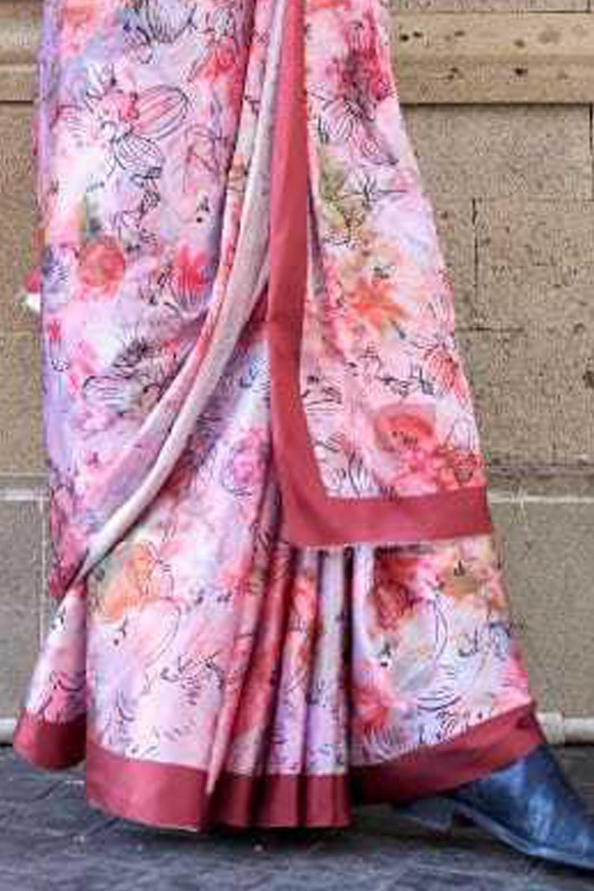 Vsaree Light Pink Banarasi Silk Designer Saree With Banarasi Border And Blouse