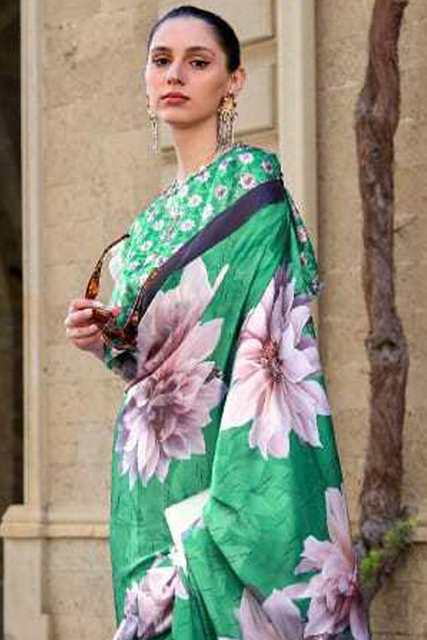 Vsaree Green Banarasi Silk Designer Saree With Banarasi Border And Blouse