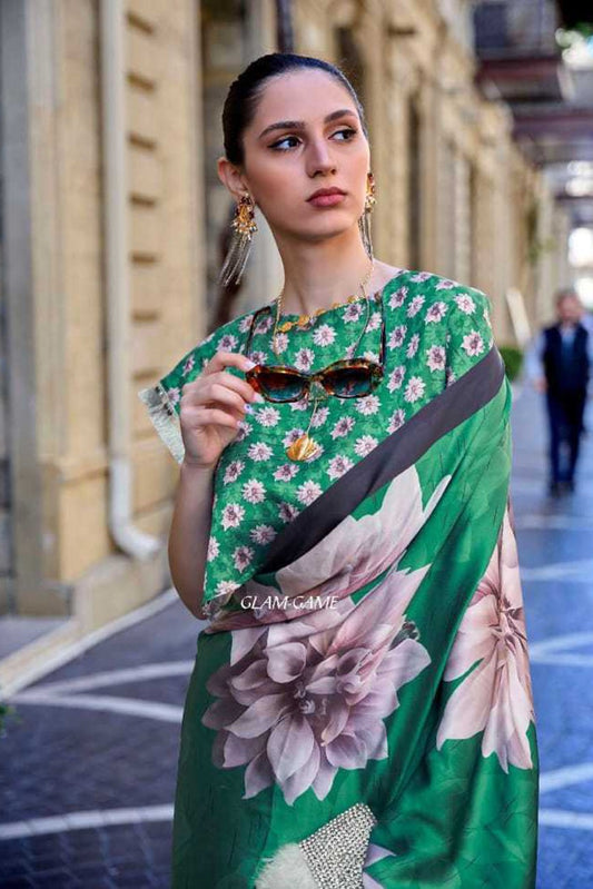 Vsaree Green Banarasi Silk Designer Saree With Banarasi Border And Blouse