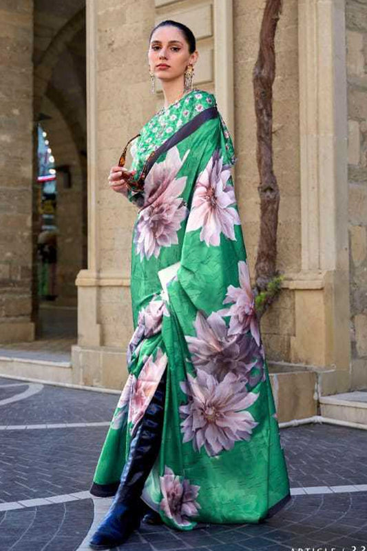 Vsaree Green Banarasi Silk Designer Saree With Banarasi Border And Blouse