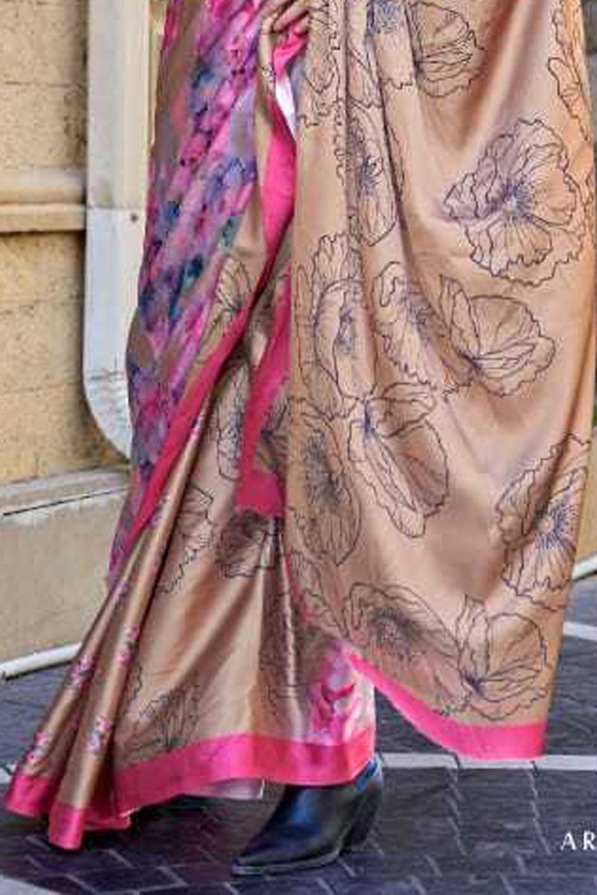 Vsaree Pink Banarasi Silk Designer Saree With Banarasi Border And Blouse