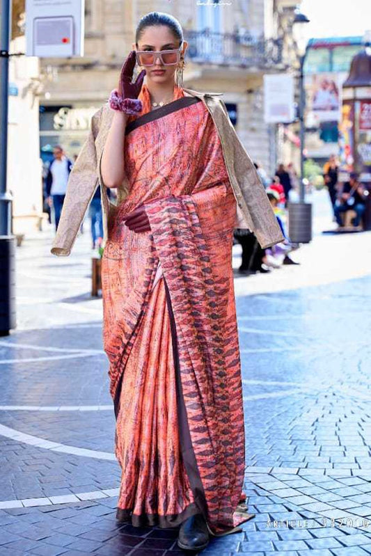 Vsaree Dark Orange Banarasi Silk Designer Saree With Banarasi Border And Blouse