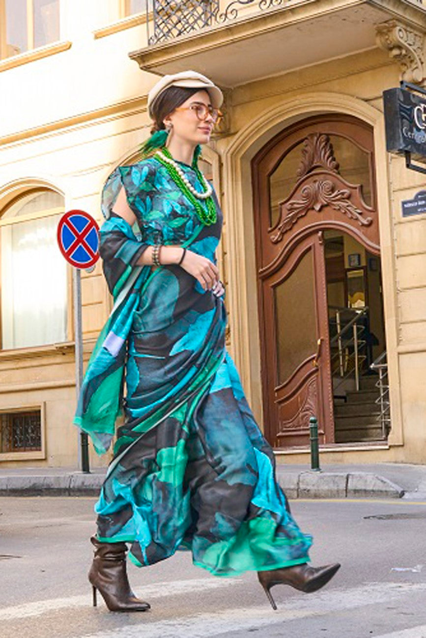 Vsaree Blue  Banarasi Silk Designer Saree With Banarasi Border And Blouse