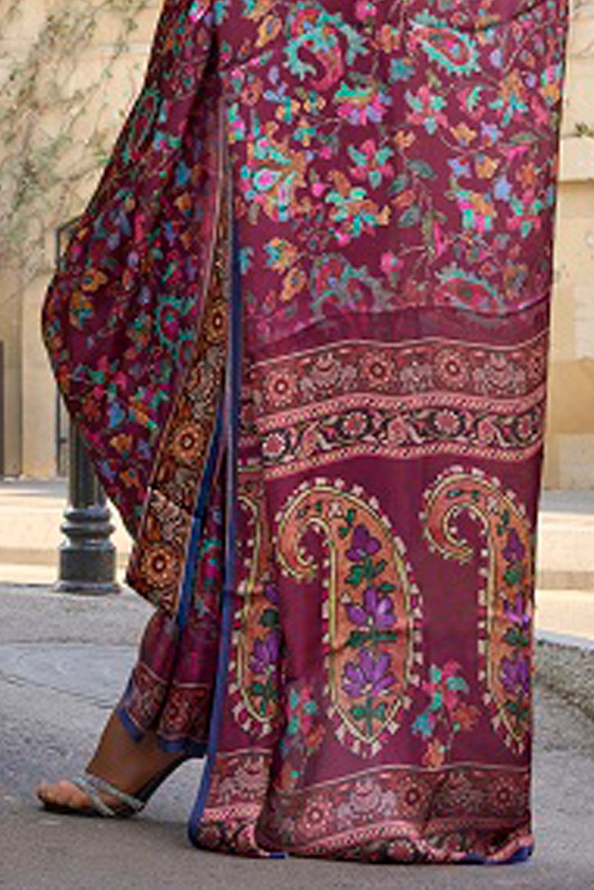 Vsaree Maroon Banarasi Silk Designer Saree With Banarasi Border And Blouse