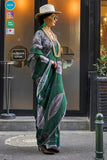 Vsaree Dark Green Banarasi Silk Designer Saree With Banarasi Border And Blouse