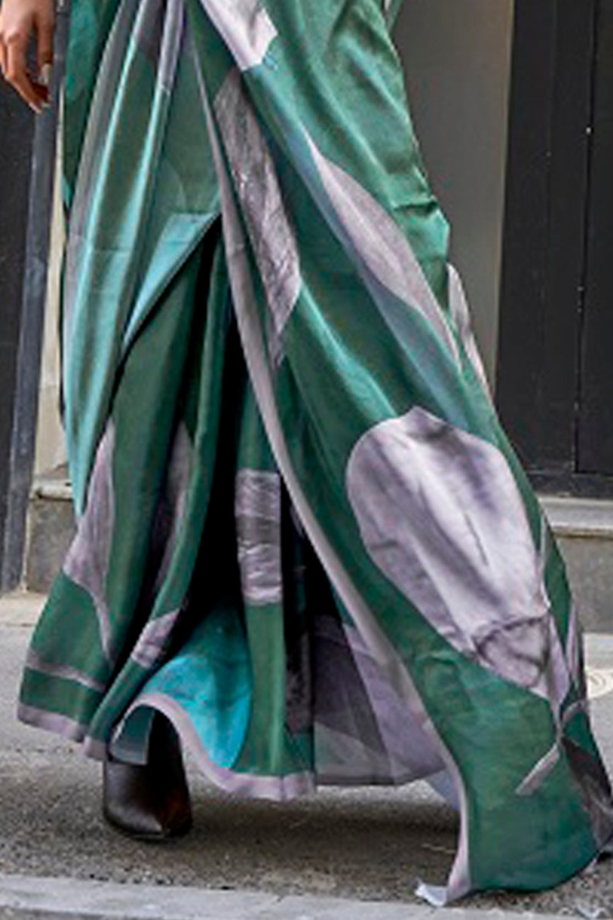 Vsaree Dark Green Banarasi Silk Designer Saree With Banarasi Border And Blouse