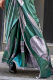 Vsaree Dark Green Banarasi Silk Designer Saree With Banarasi Border And Blouse