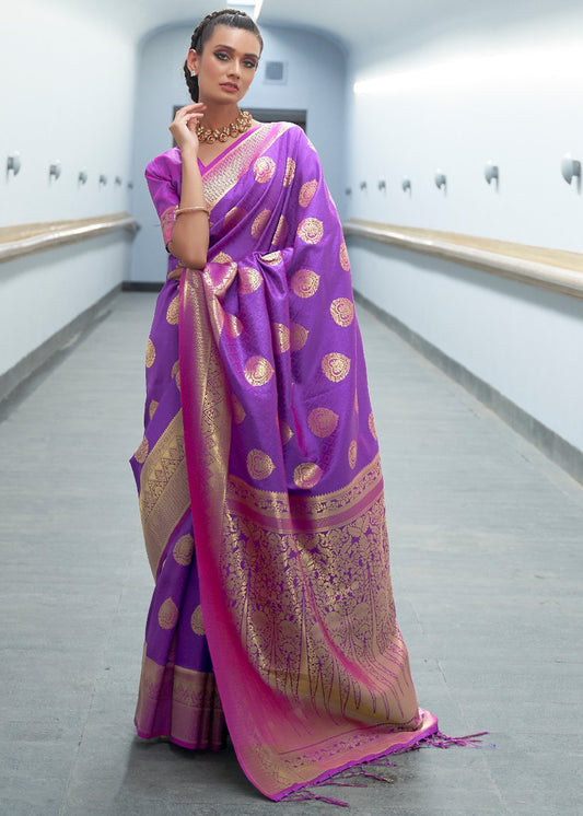 Vsaree Purple Banarasi Silk Designer Saree With Banarasi Border And Blouse