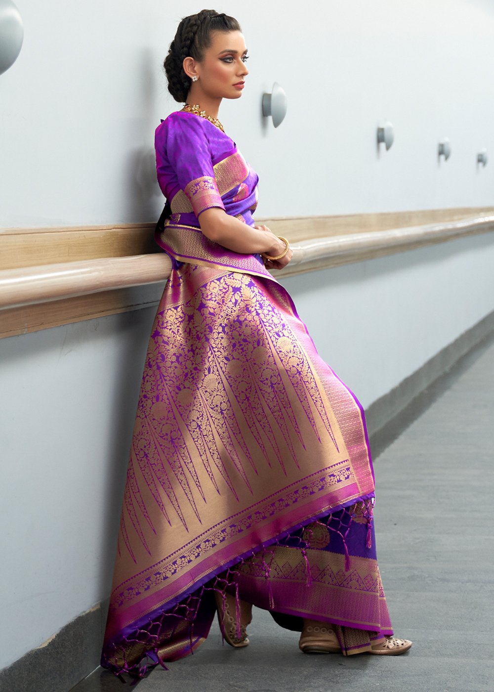 Vsaree Purple Banarasi Silk Designer Saree With Banarasi Border And Blouse