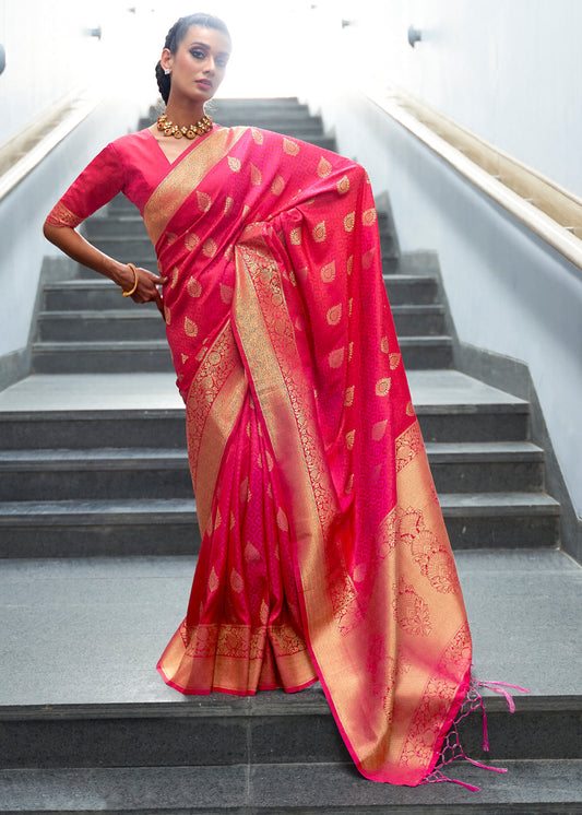 Vsaree Pink Banarasi Silk Designer Saree With Banarasi Border And Blouse