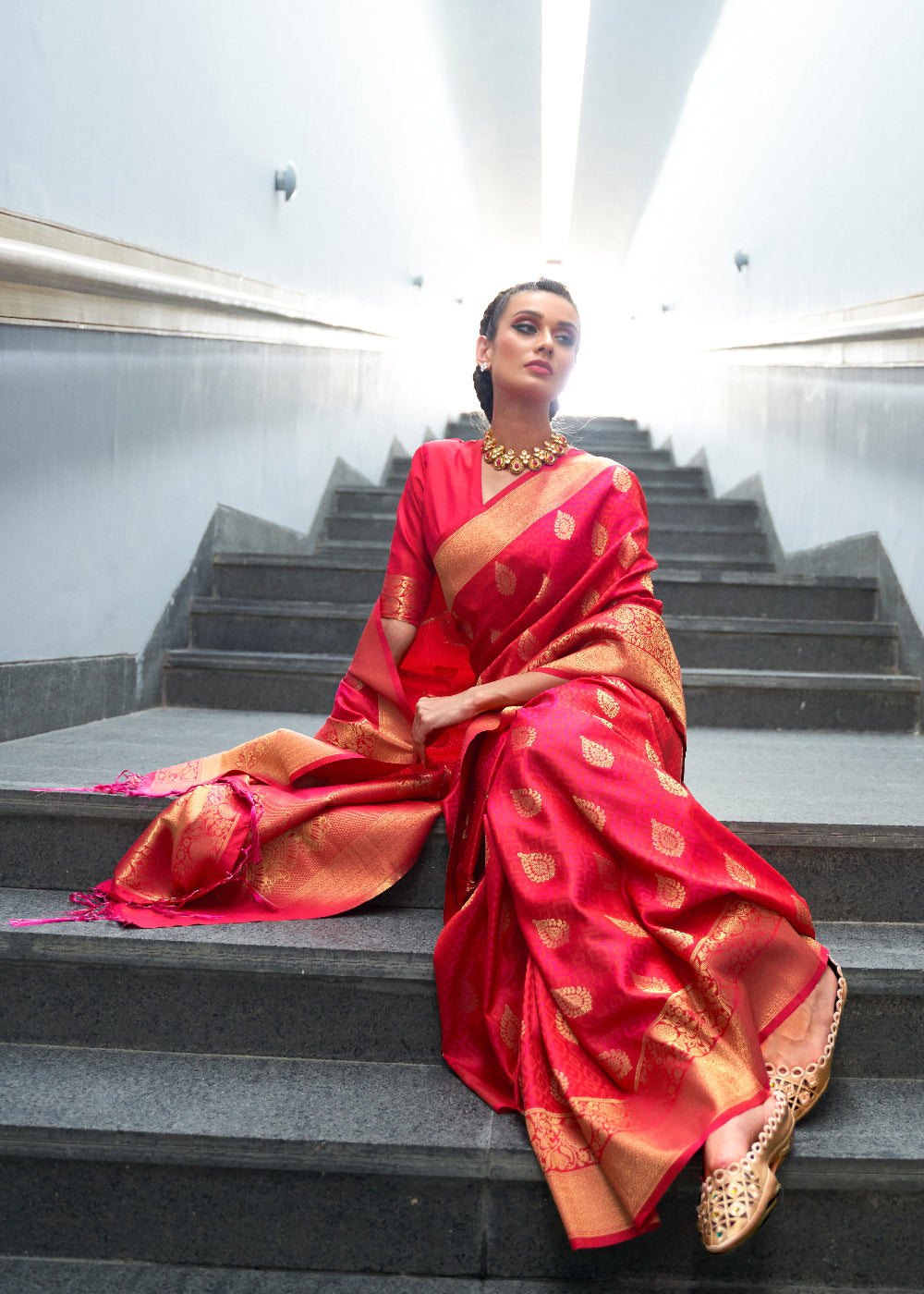 Vsaree Pink Banarasi Silk Designer Saree With Banarasi Border And Blouse