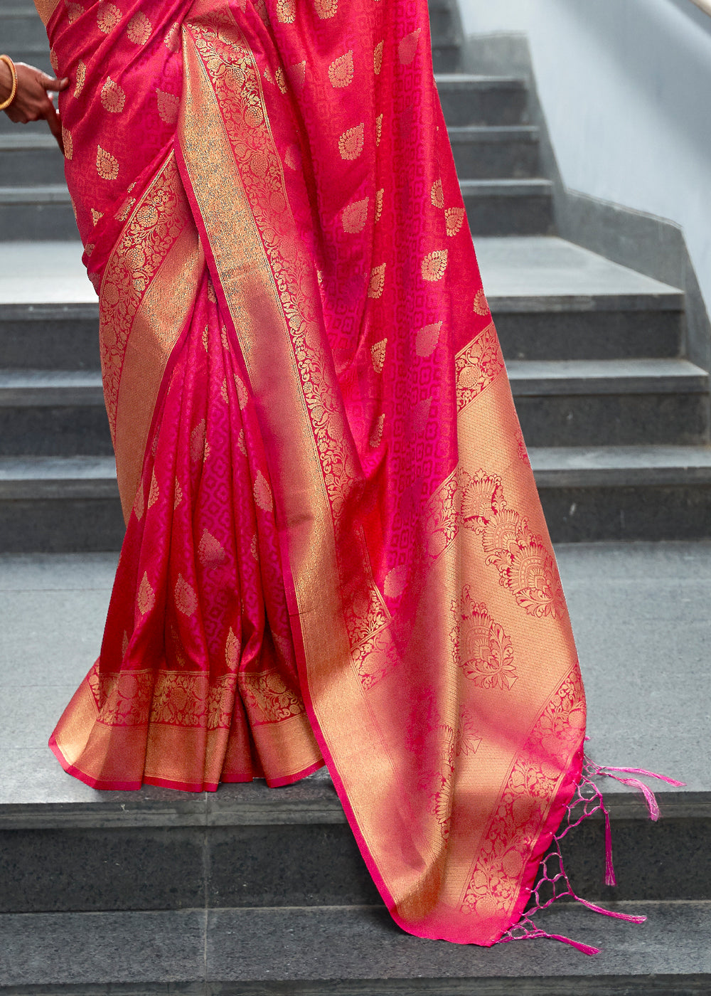 Vsaree Pink Banarasi Silk Designer Saree With Banarasi Border And Blouse